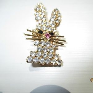Gold Tone and Crystal Bunny Brooch
